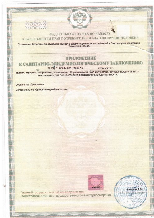 Приложение к санитарно-эпидемиологическому заключению